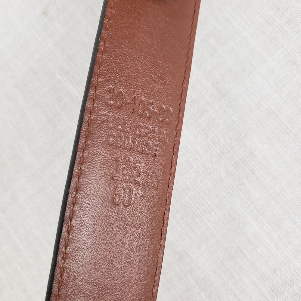 Arden Leather Co Brown Full Grain Cowhide Belt Gold Tone Brass Buckle Mens 50 - Picture 5 of 9